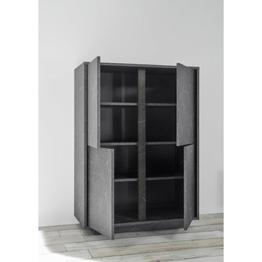 Glacia 4 Door Black Marble Effect Tall Sideboard/Highboard - FurniComp