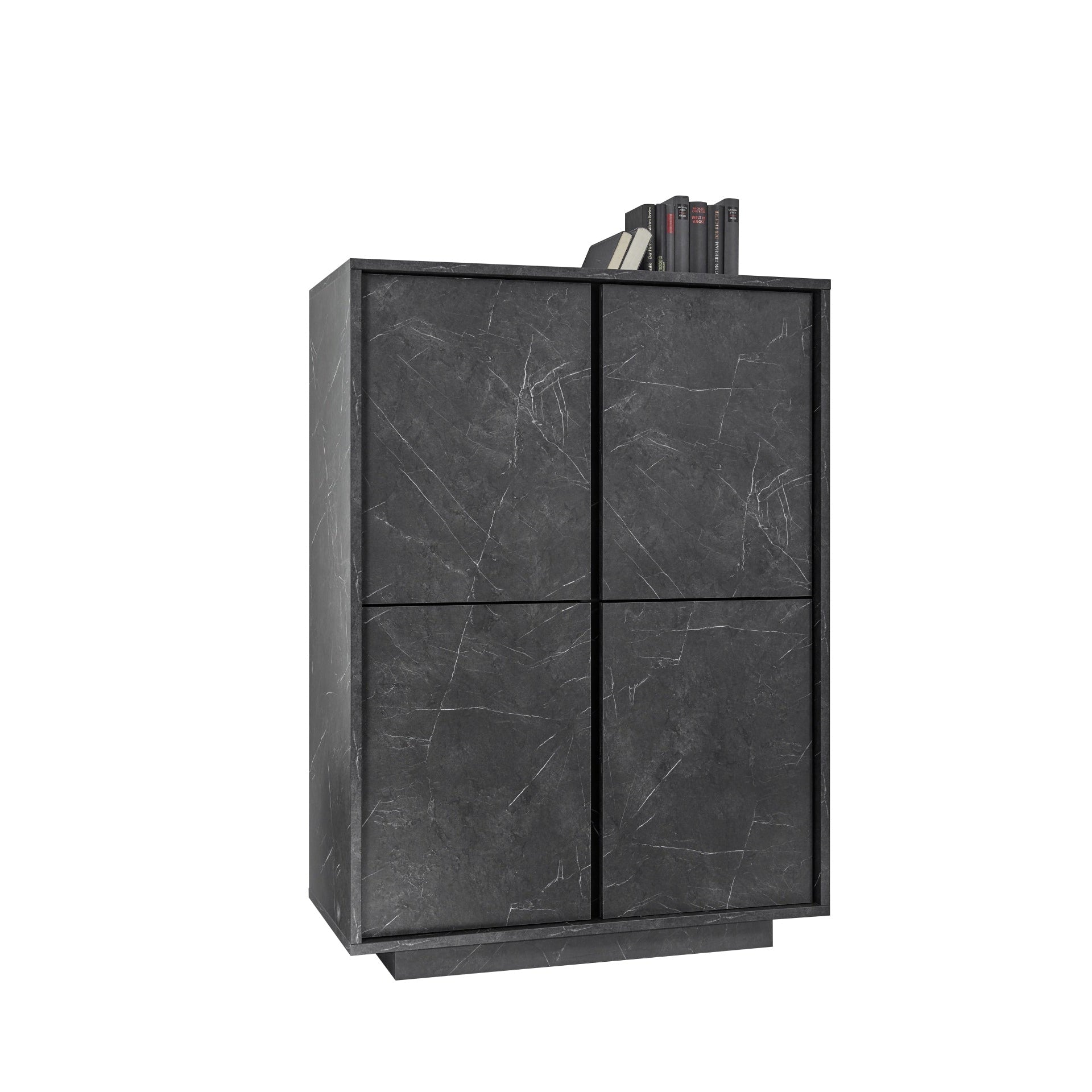 Glacia 4 Door Black Marble Effect Tall Sideboard/Highboard - FurniComp