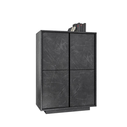 Glacia 4 Door Black Marble Effect Tall Sideboard/Highboard - FurniComp