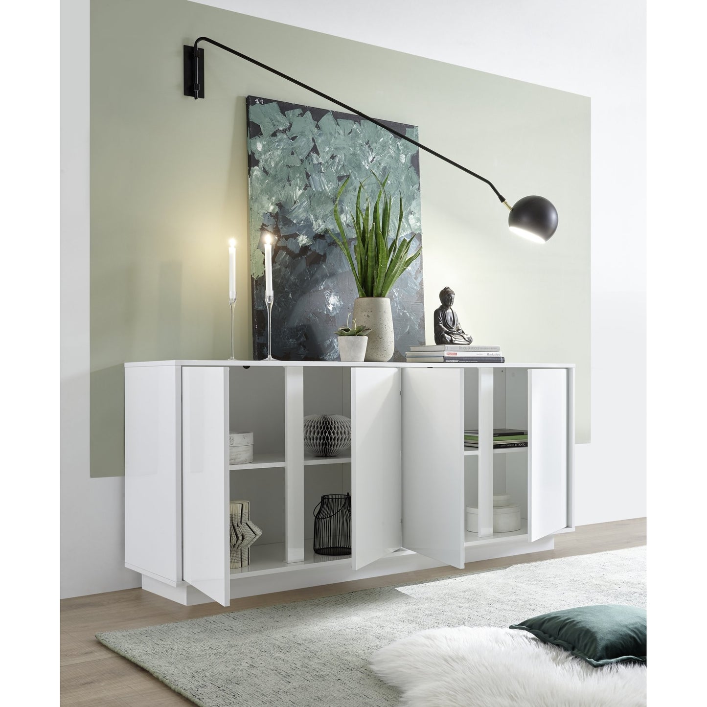 Glacia 4 Door White Gloss Sideboard - FurniComp