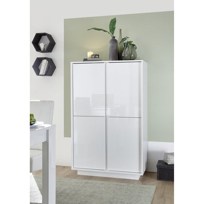 Glacia 4 Door White Gloss Tall Sideboard/Highboard - FurniComp