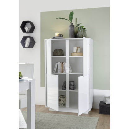 Glacia 4 Door White Gloss Tall Sideboard/Highboard - FurniComp