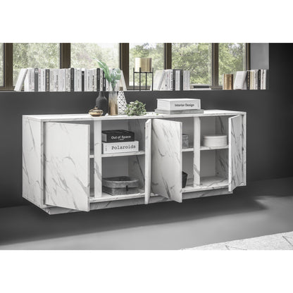 Glacia 4 Door White Marble Effect Sideboard - FurniComp