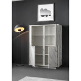 Glacia 4 Door White Marble Effect Tall Sideboard/Highboard - FurniComp