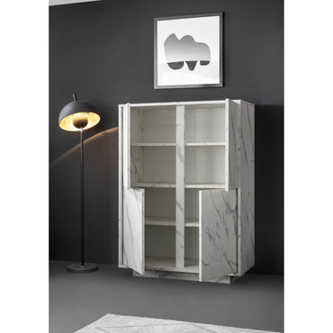 Glacia 4 Door White Marble Effect Tall Sideboard/Highboard - FurniComp