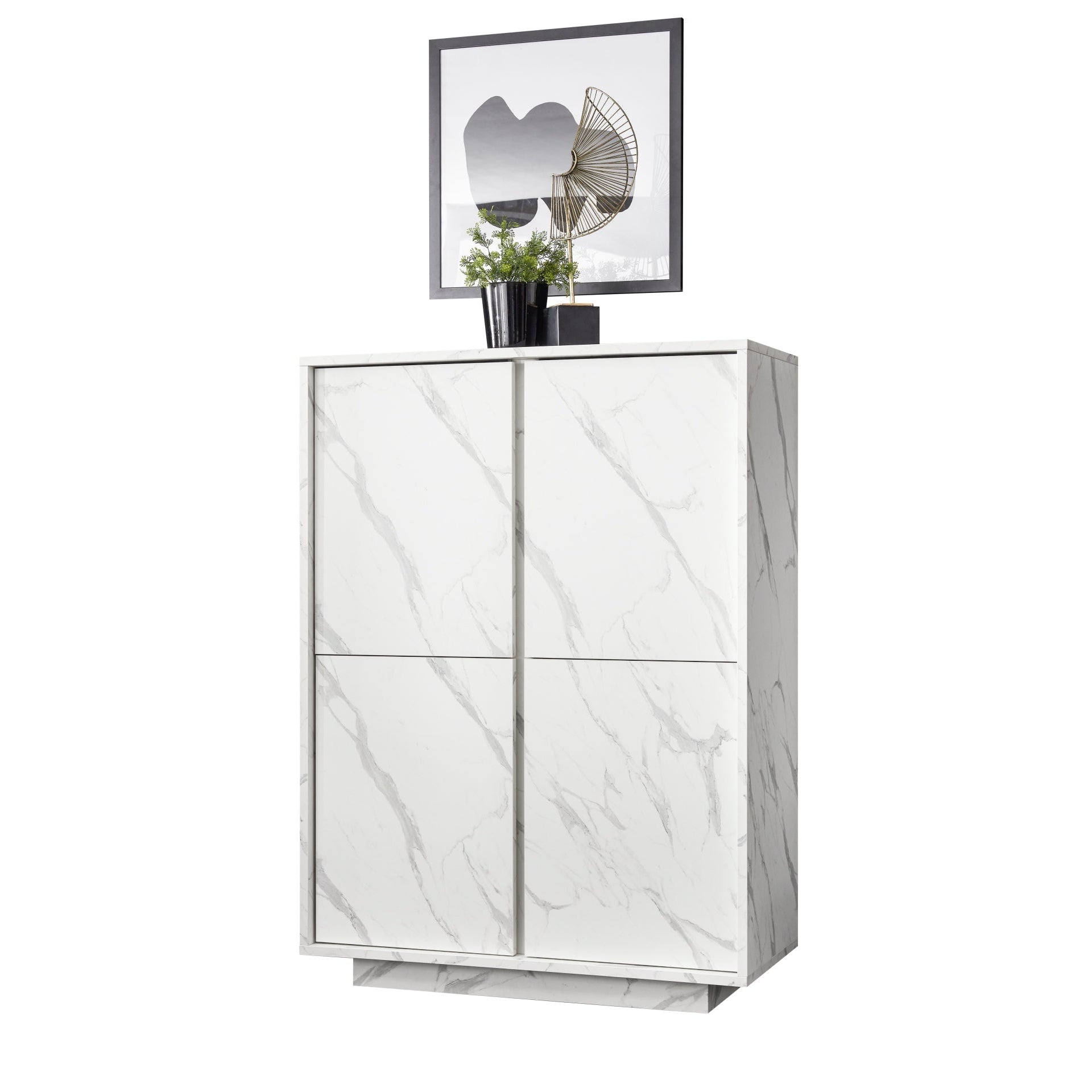 Glacia 4 Door White Marble Effect Tall Sideboard/Highboard - FurniComp