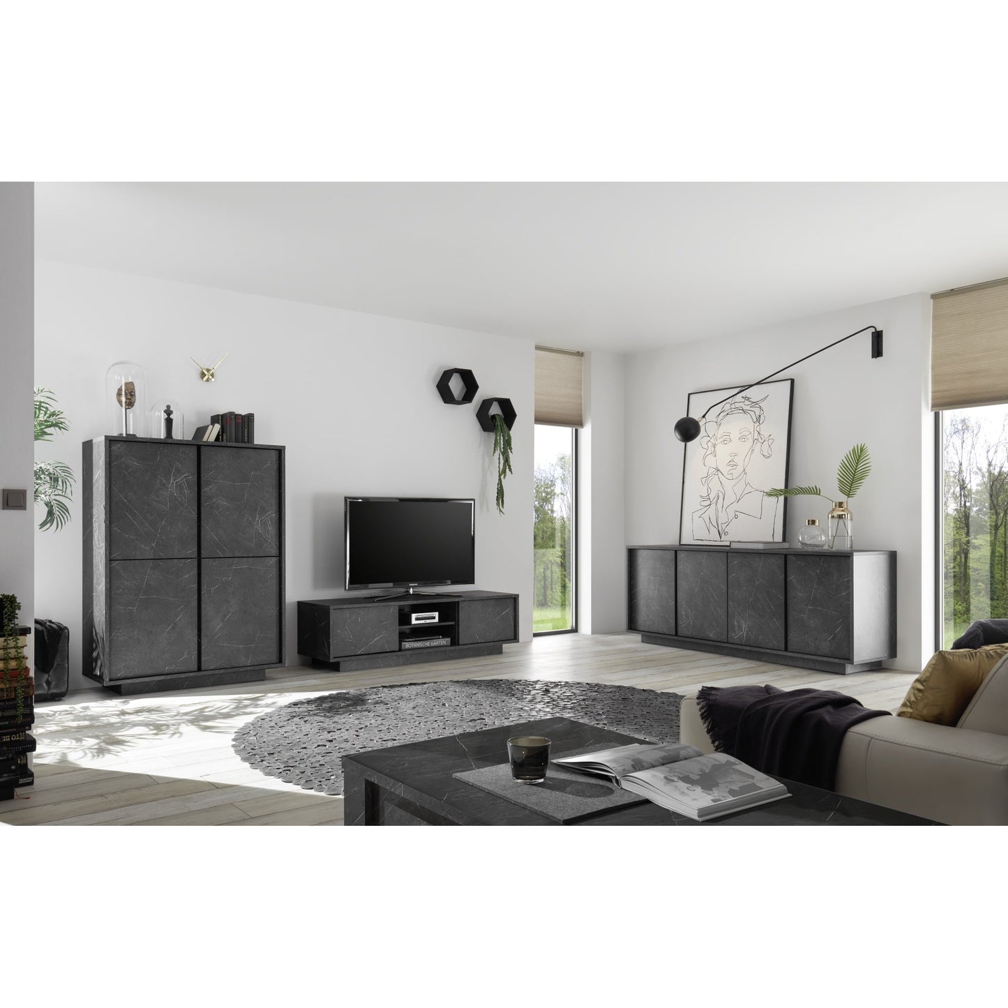 Glacia 2 Door Black Marble Effect TV Unit - FurniComp