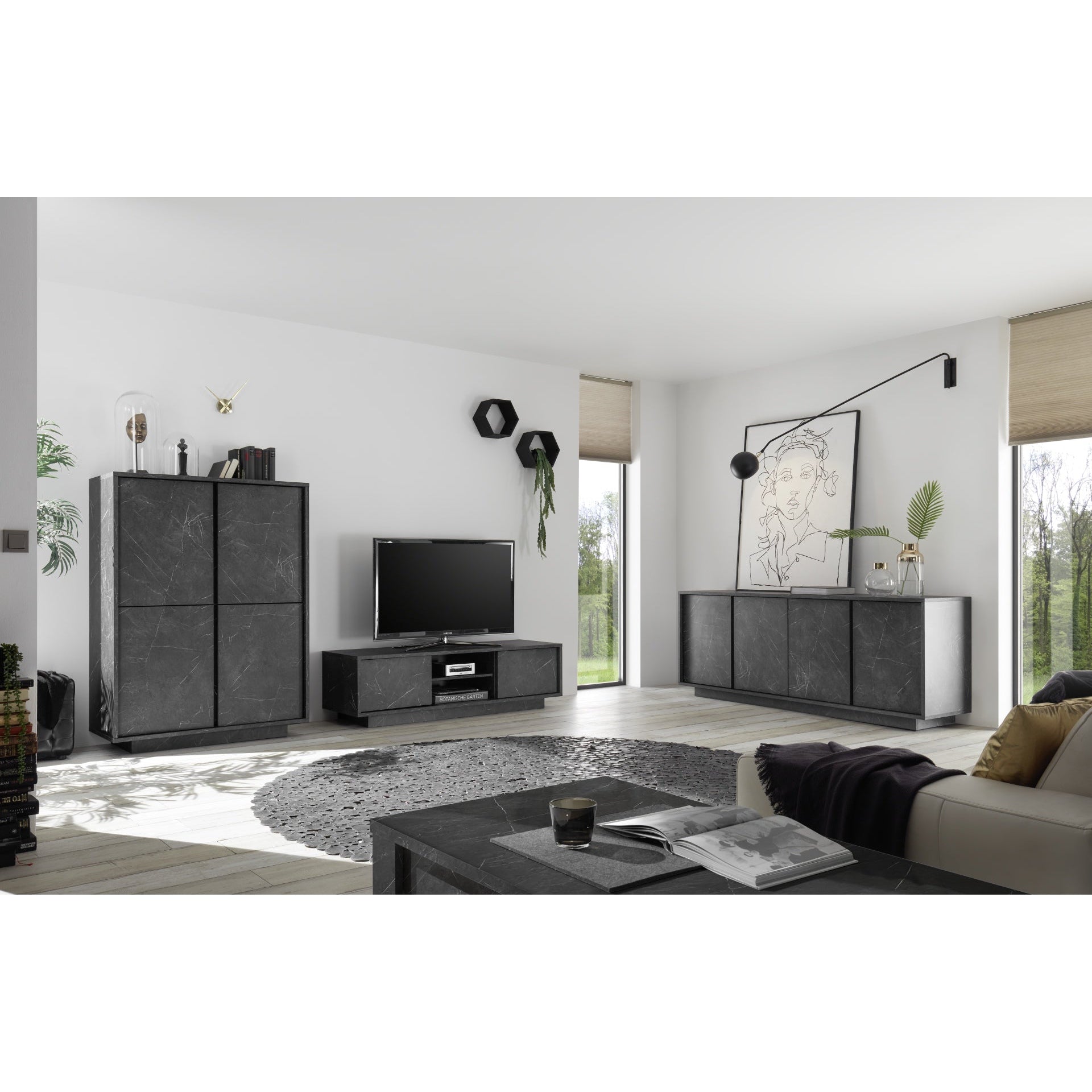 Glacia 2 Door Black Marble Effect Sideboard - FurniComp