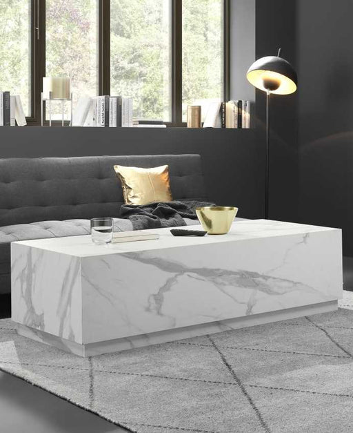 Glacia Large Rectangular White Marble Effect Coffee Table - FurniComp