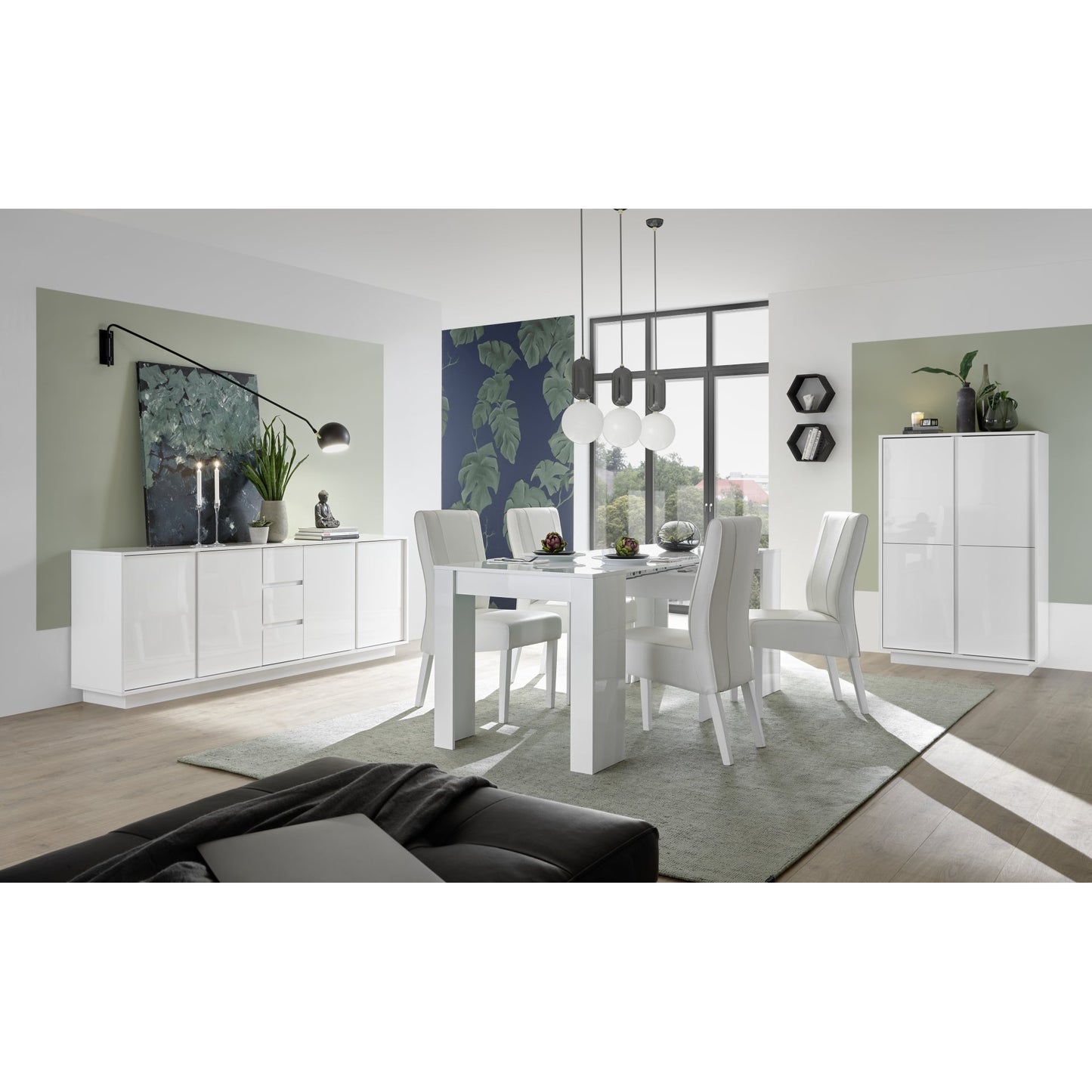 Glacia 4 Door White Gloss Tall Sideboard/Highboard - FurniComp