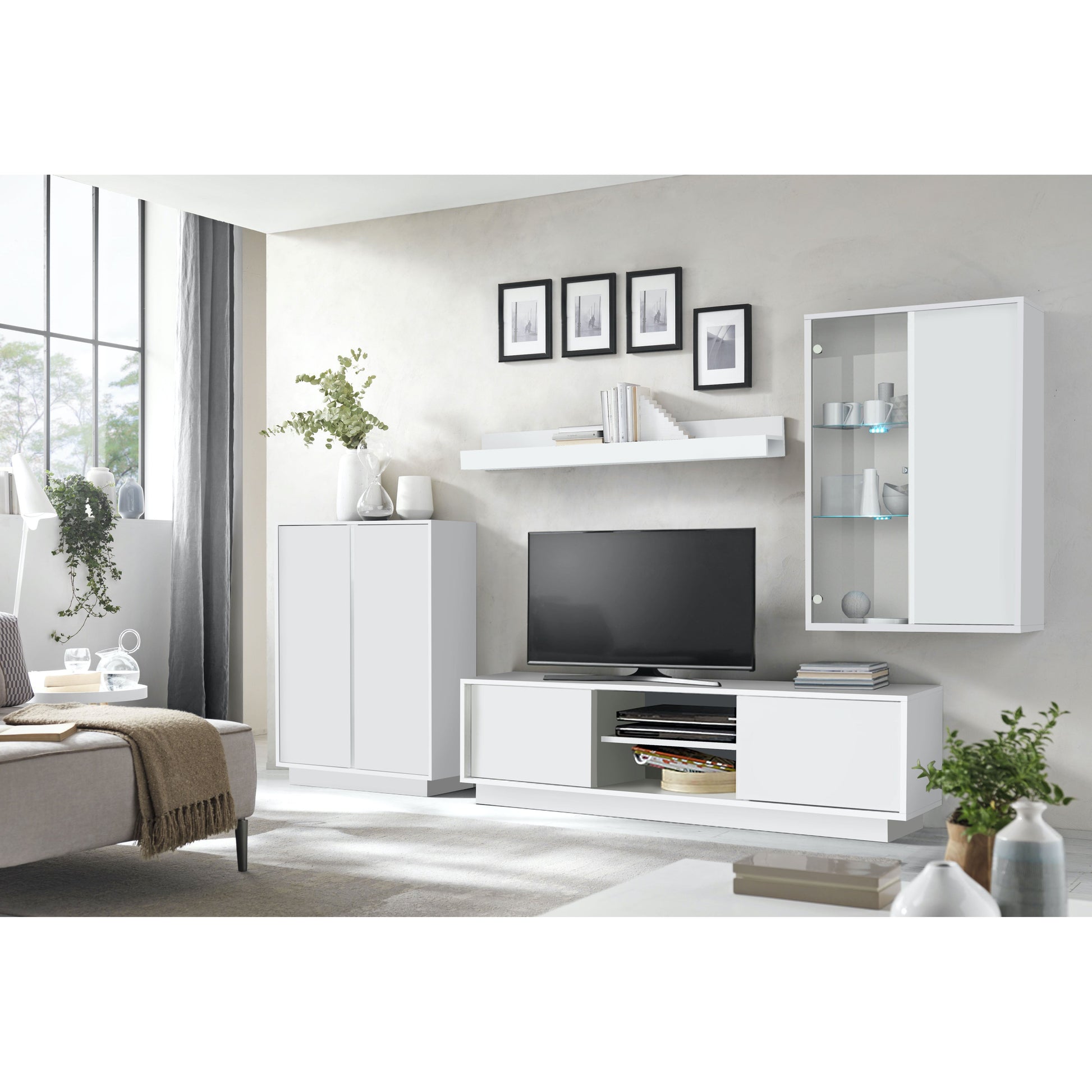 Glacia 4 Door White Gloss Tall Sideboard/Highboard - FurniComp