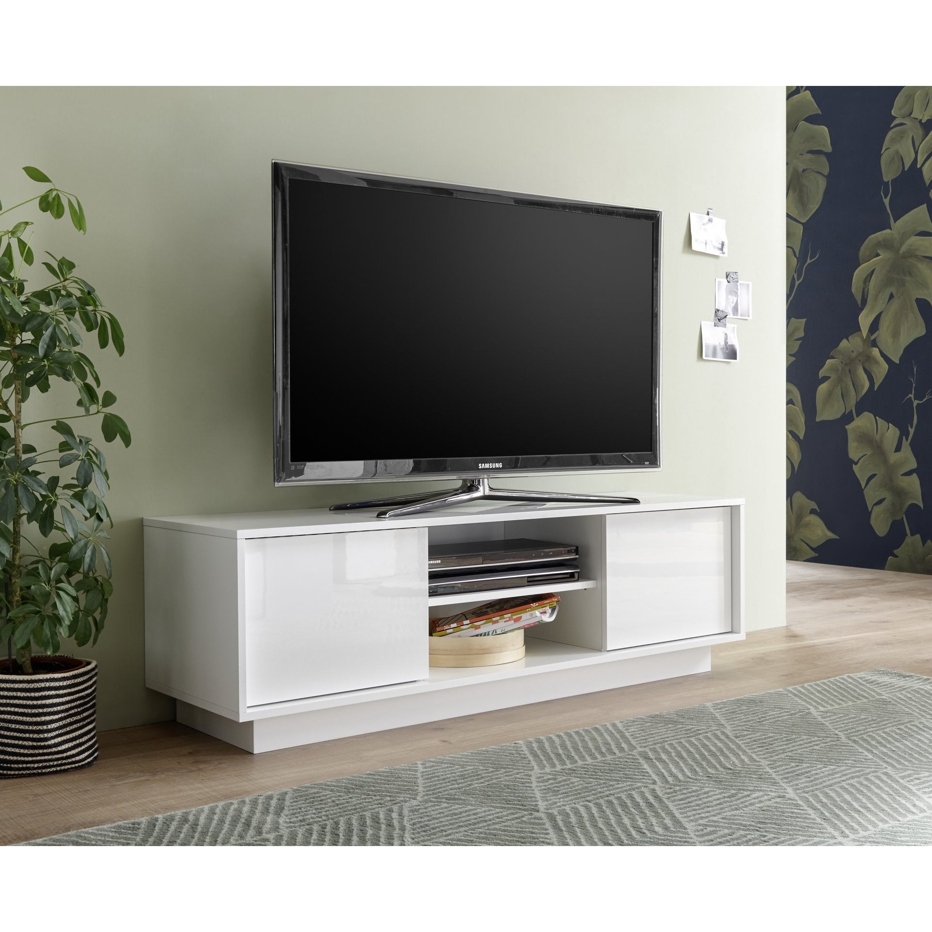 Glacia 2 Door White Gloss TV Unit - FurniComp