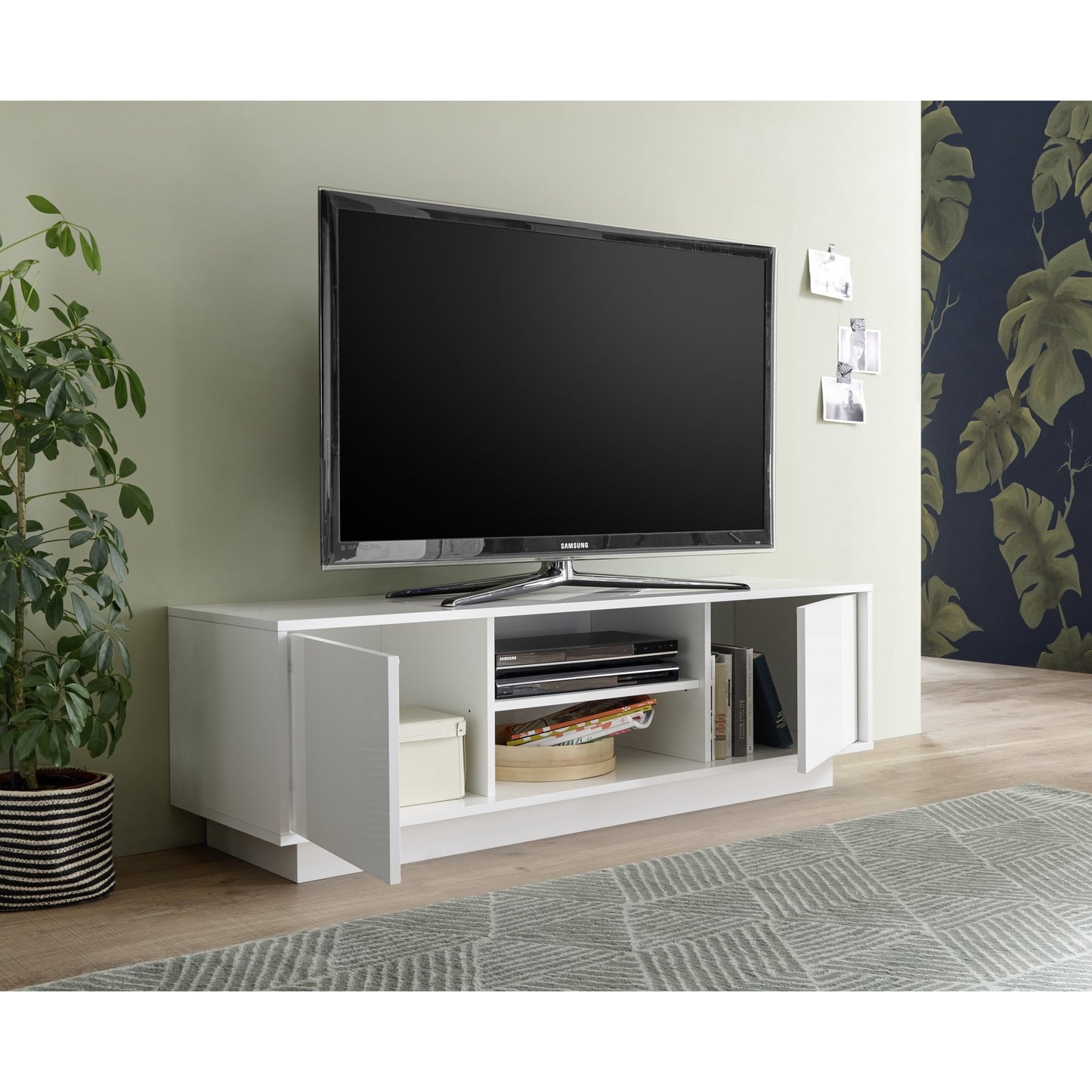 Glacia 2 Door White Gloss TV Unit - FurniComp