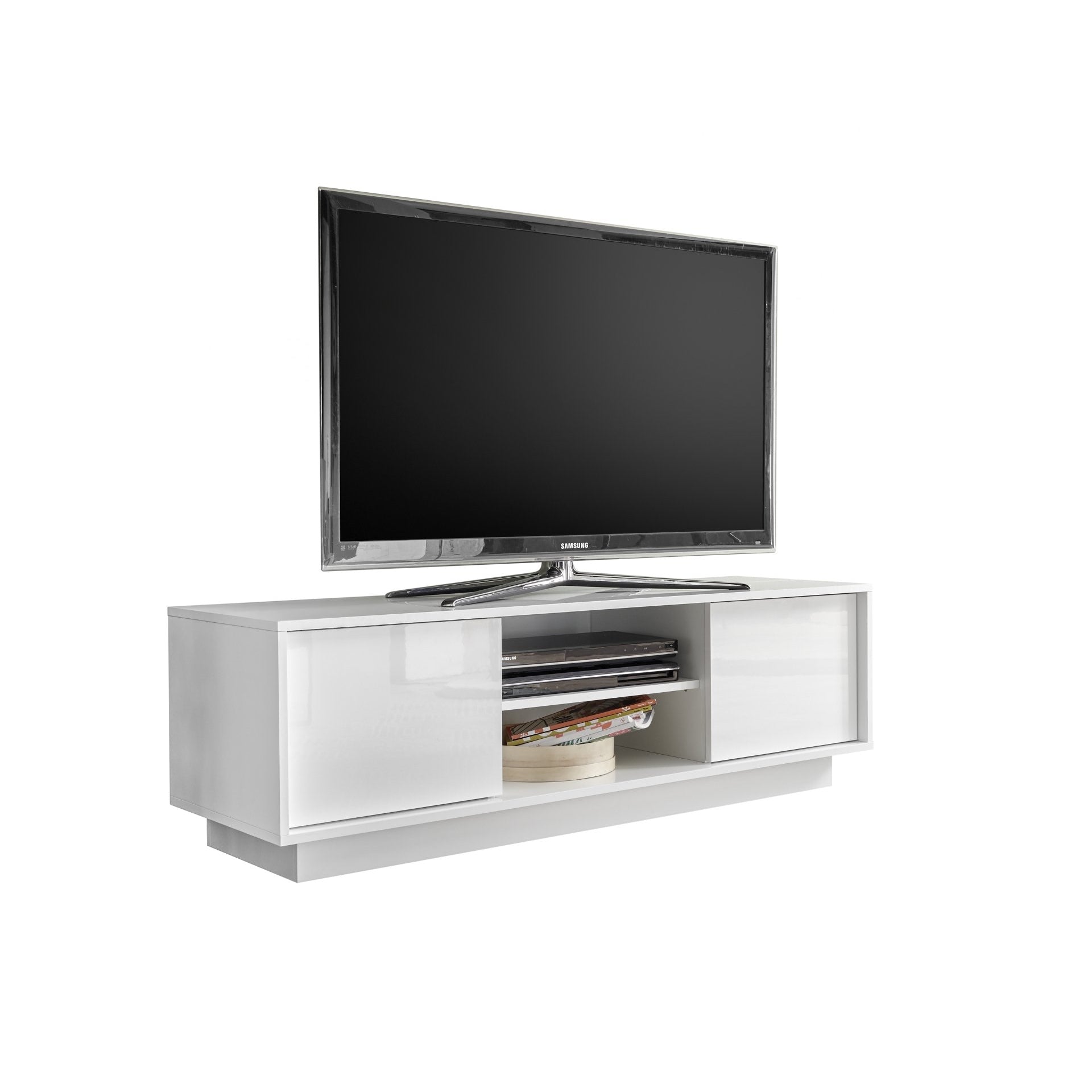 Glacia 2 Door White Gloss TV Unit - FurniComp