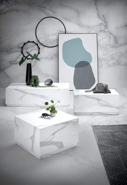 Glacia Large Rectangular White Marble Effect Coffee Table - FurniComp