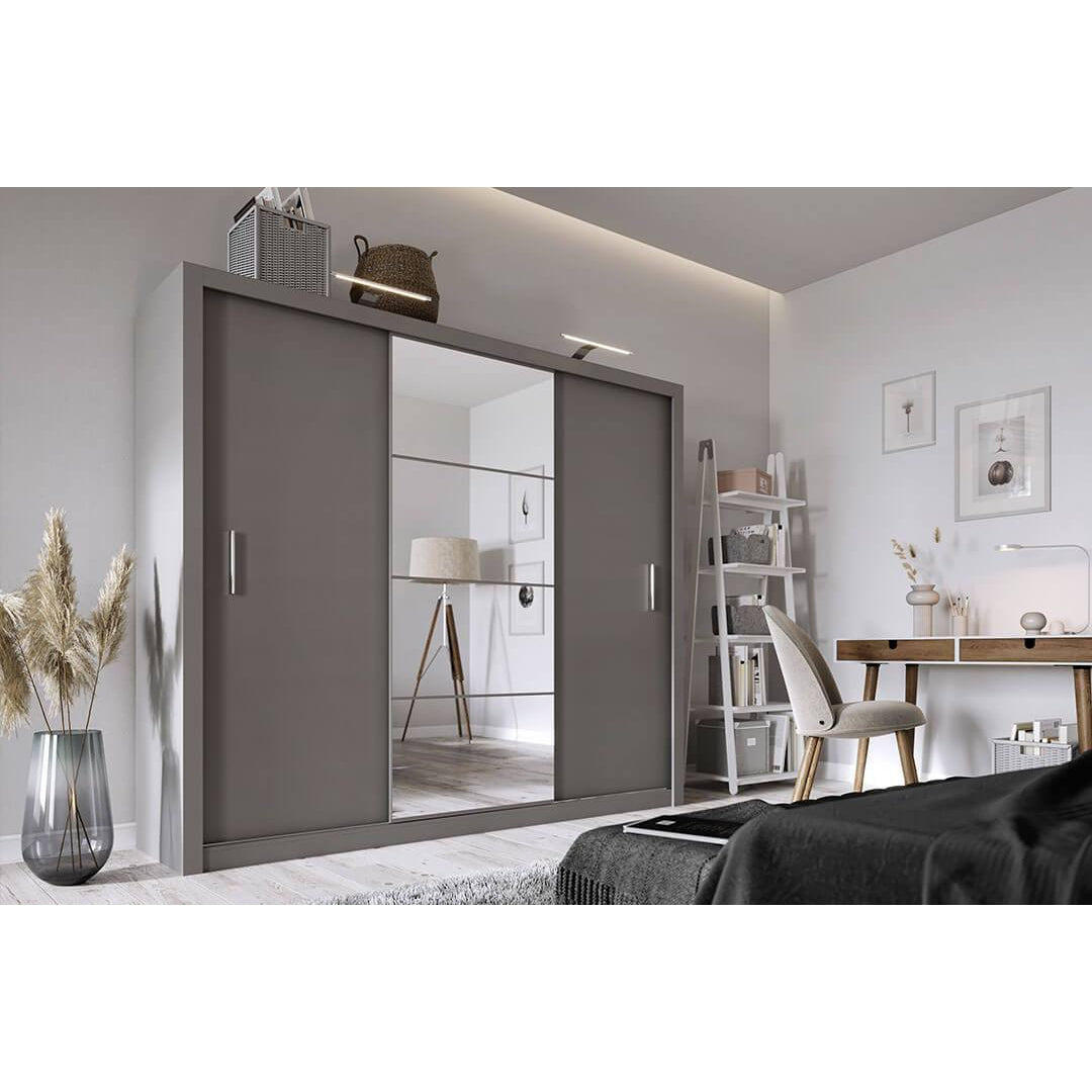 Austin Grey 3 Door 250cm Mirrored Sliding Door Wardrobe AU-01 - FurniComp