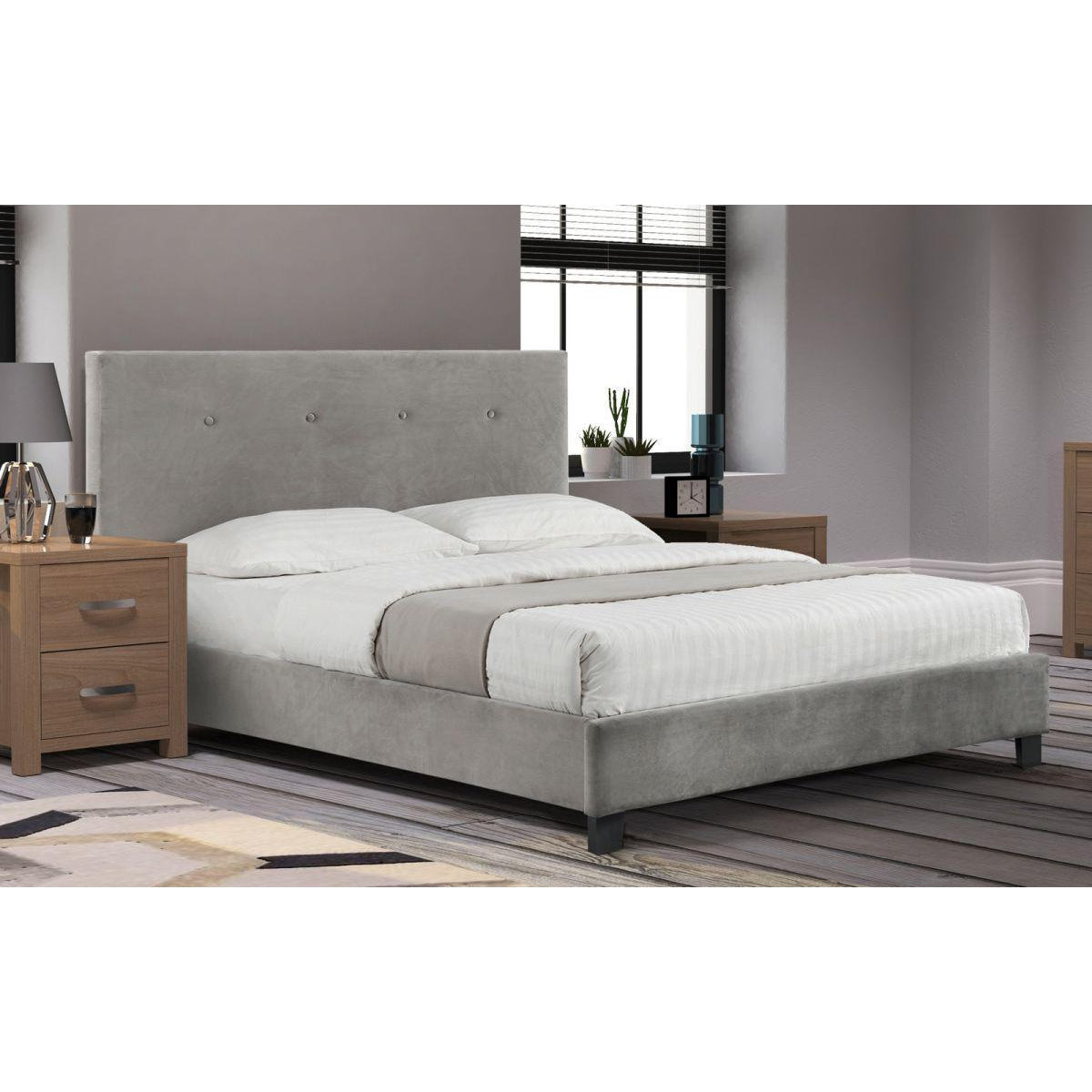 Haggerston Slate Grey Velvet Lift Up Storage Bed - FurniComp