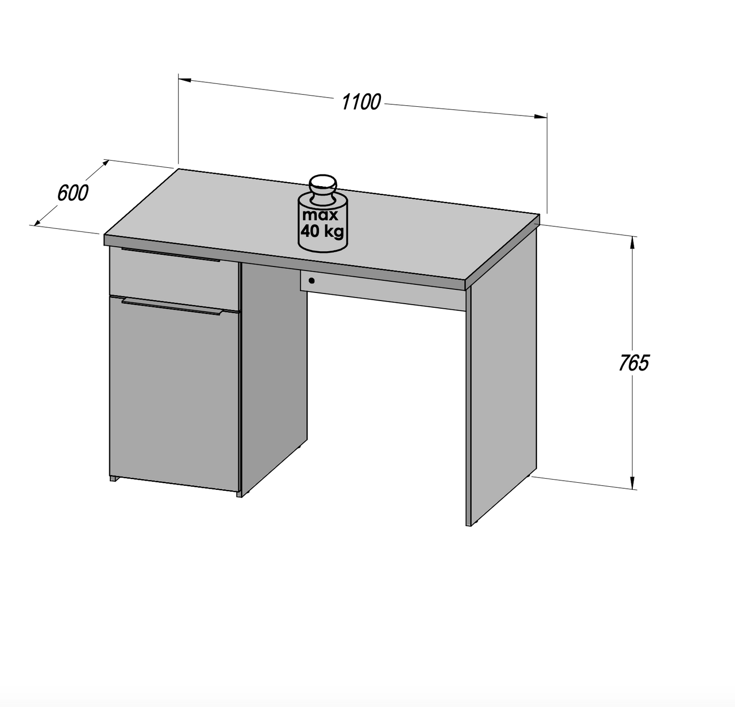 Iris 1 Door 1 Drawer Home Office Desk in Oak - FurniComp