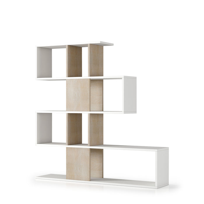 Isola Large ZigZag White and Oak Bookcase/Room Divider - FurniComp