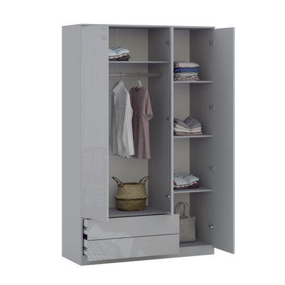 JAX 3 Door 2 Drawer Grey Wardrobe - FurniComp