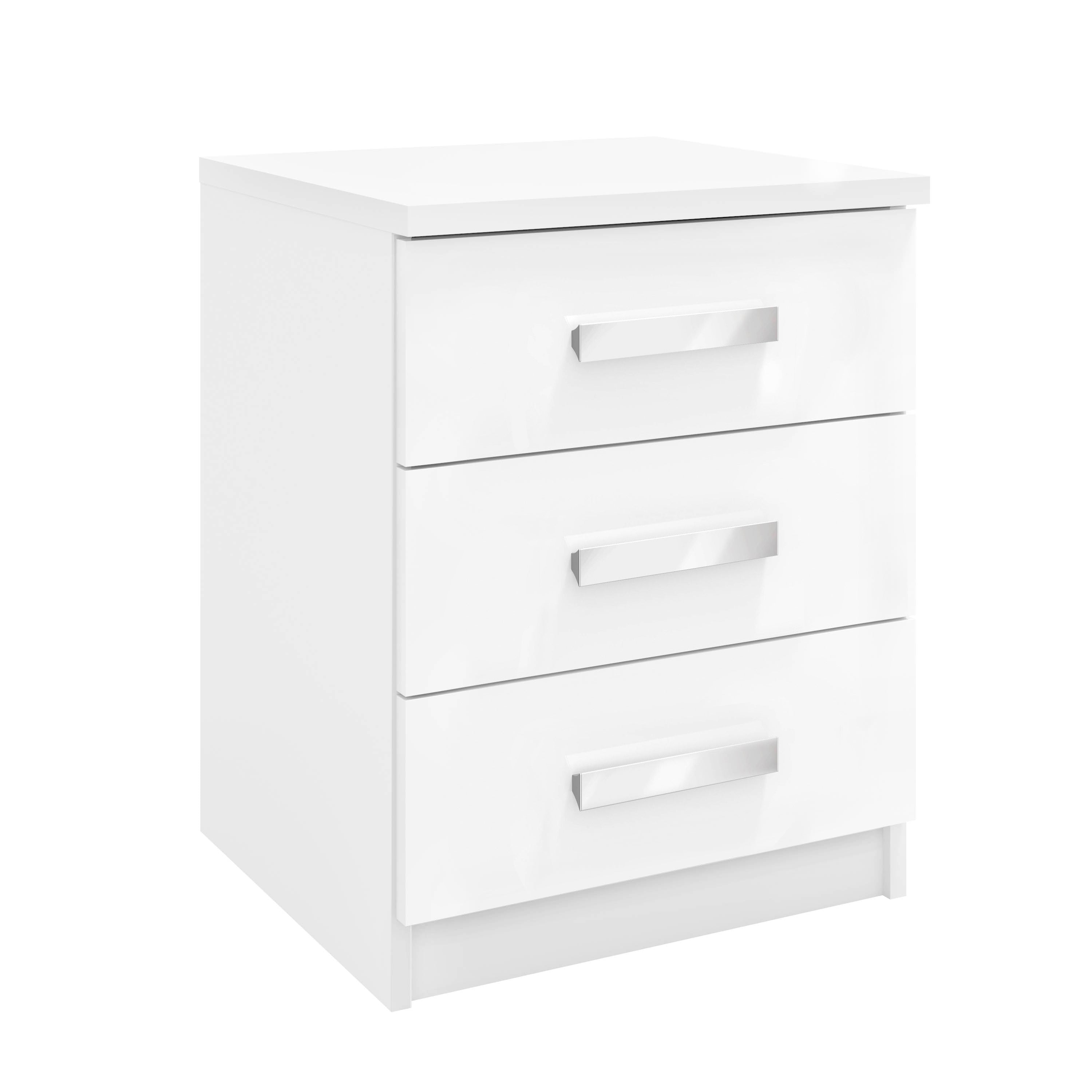 Joy 3 Drawer High Gloss White Bedside - FurniComp