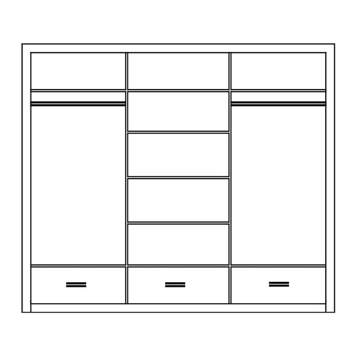 Klassy 3 Door 3 Drawer Matt Black Mirrored Sliding Door Wardrobe KL-01 - FurniComp