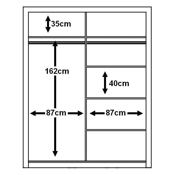 Klassy 2 Door 181cm Black Mirrored Sliding Door Wardrobe KL-03 - FurniComp