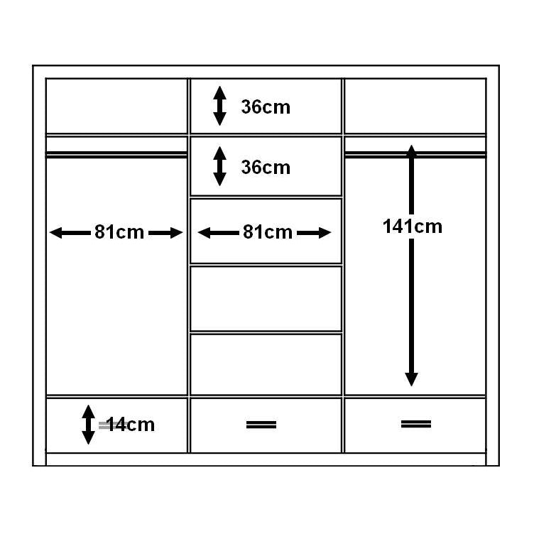 Klassy 3 Door 3 Drawer Matt Black Mirrored Sliding Door Wardrobe KL-01 - FurniComp