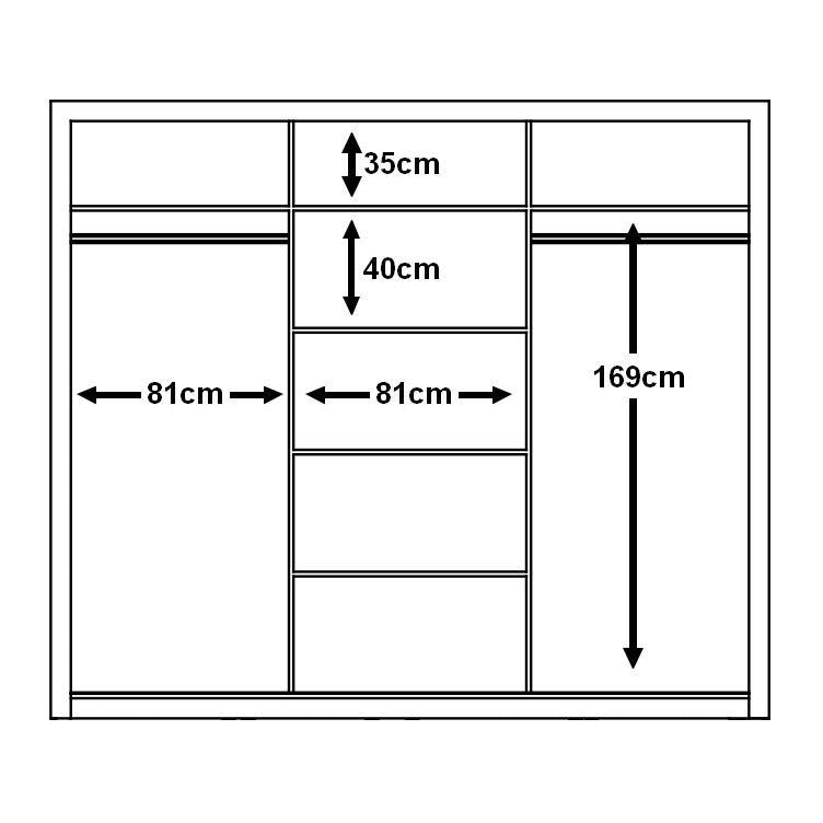 Klassy 3 Door 250cm Black Matt Mirrored Sliding Door Wardrobe KL-02 - FurniComp