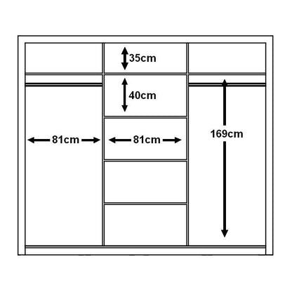 Klassy 3 Door 250cm Black Matt Mirrored Sliding Door Wardrobe KL-02 - FurniComp