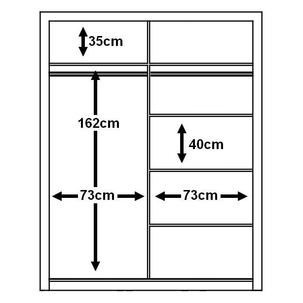 Klassy 2 Door 150cm Black Mirrored Sliding Door Wardrobe KL-04 - FurniComp