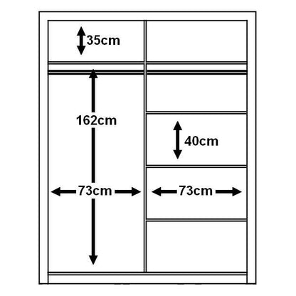Klassy 2 Door 150cm White Mirrored Sliding Door Wardrobe KL-04 - FurniComp
