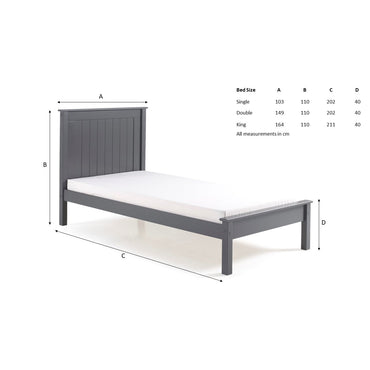 Kara Dark Grey Painted Low Foot End Wooden Bed Frame - FurniComp