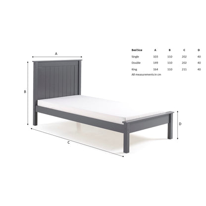 Kara Dark Grey Painted Low Foot End Wooden Bed Frame - FurniComp