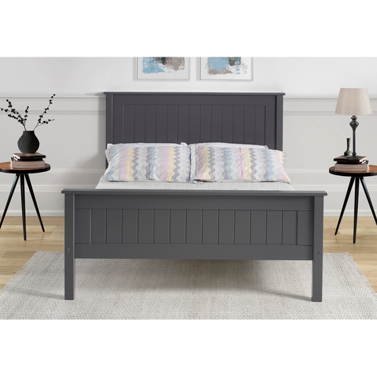 Kara Dark Grey Painted High Footend Wooden Bed Frame - FurniComp