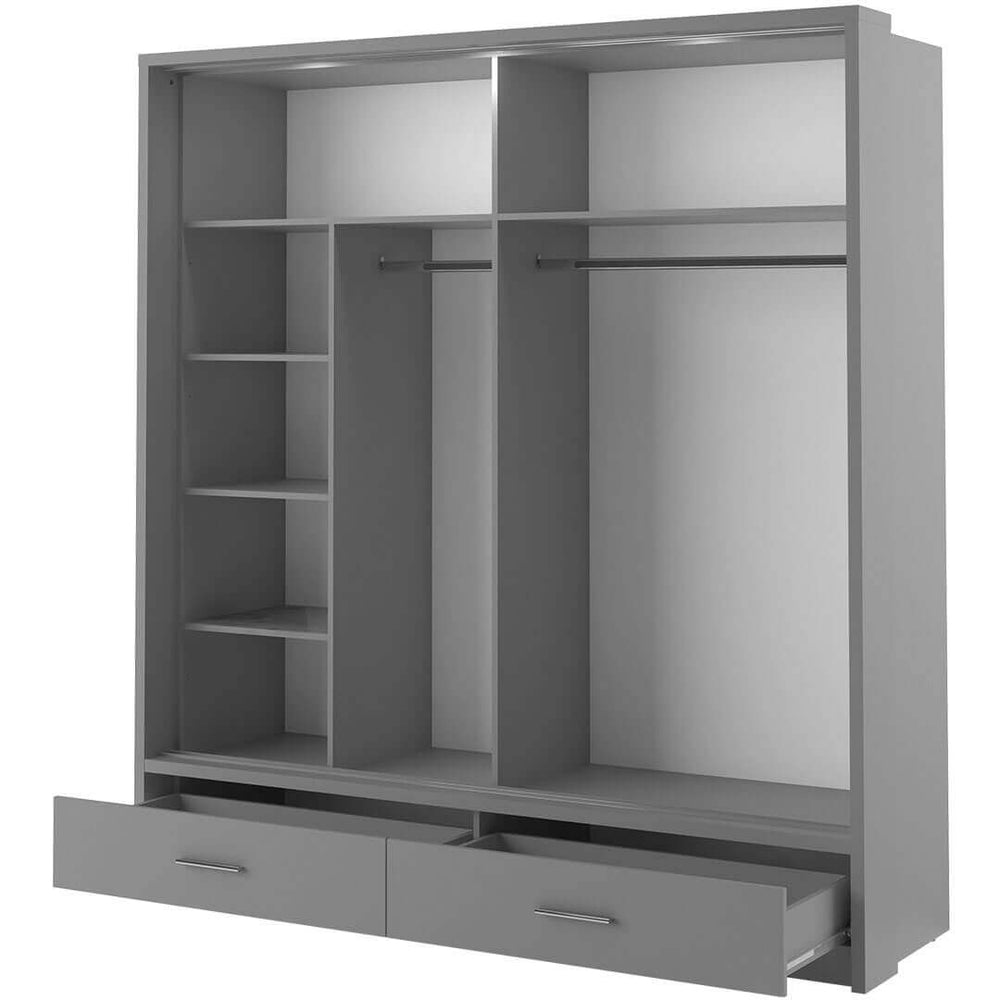 Klassy 2 Door 2 Drawer Grey Mirrored 200cm Sliding Door Wardrobe KL-05 - FurniComp