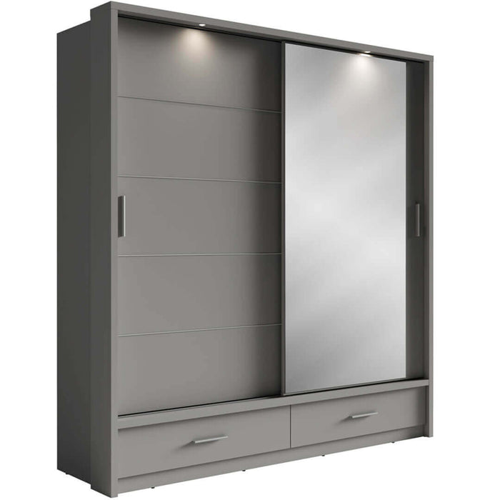 Klassy 2 Door 2 Drawer Grey Mirrored 200cm Sliding Door Wardrobe KL-05 - FurniComp