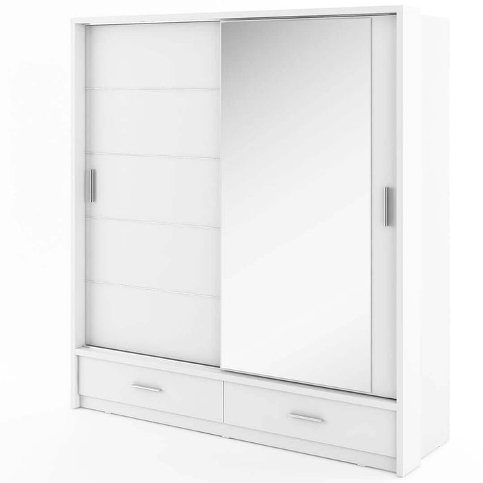 Klassy 2 Door 2 Drawer White Mirrored 200cm Sliding Door Wardrobe KL-05 - FurniComp