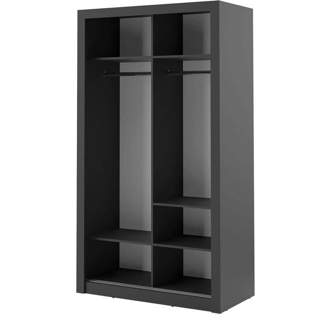 Klassy 2 Door Black Mirrored 120cm Sliding Door Wardrobe KL-06 - FurniComp