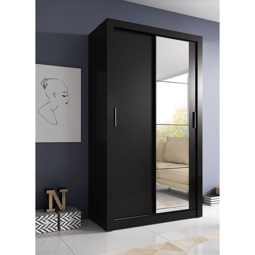 Klassy 2 Door Black Mirrored 120cm Sliding Door Wardrobe KL-06 - FurniComp