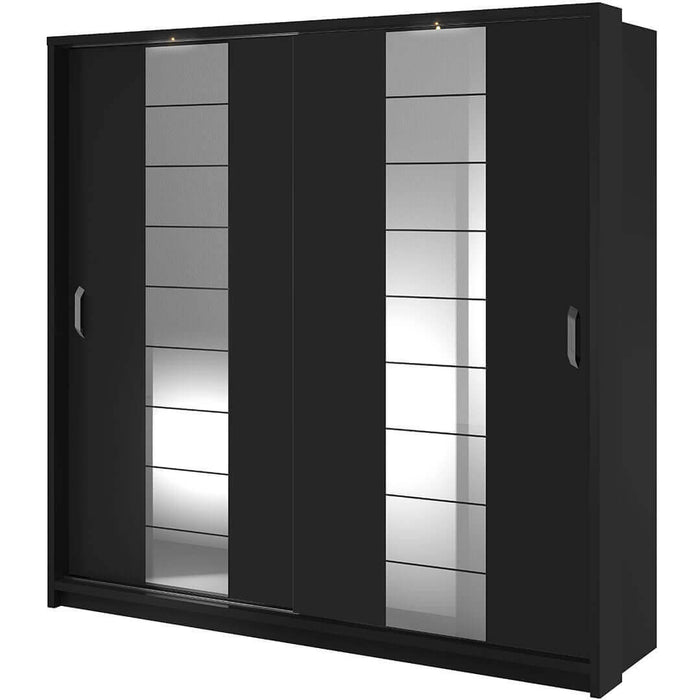 Klassy 2 Door Black 220cm Mirrored Sliding Door Wardrobe KL-14 - FurniComp