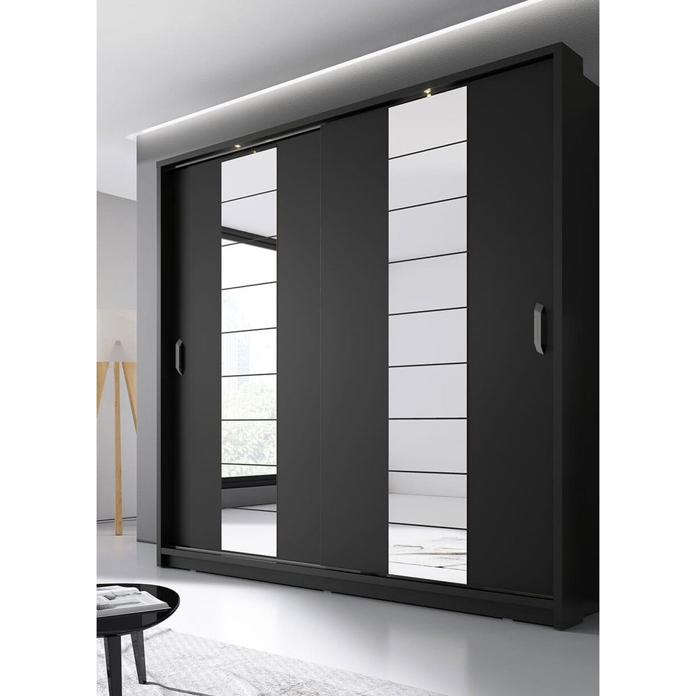Klassy 2 Door Black 220cm Mirrored Sliding Door Wardrobe KL-14 - FurniComp