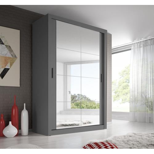 Klassy 2 Door Grey 120cm Mirrored Sliding Door Wardrobe KL-19 - FurniComp