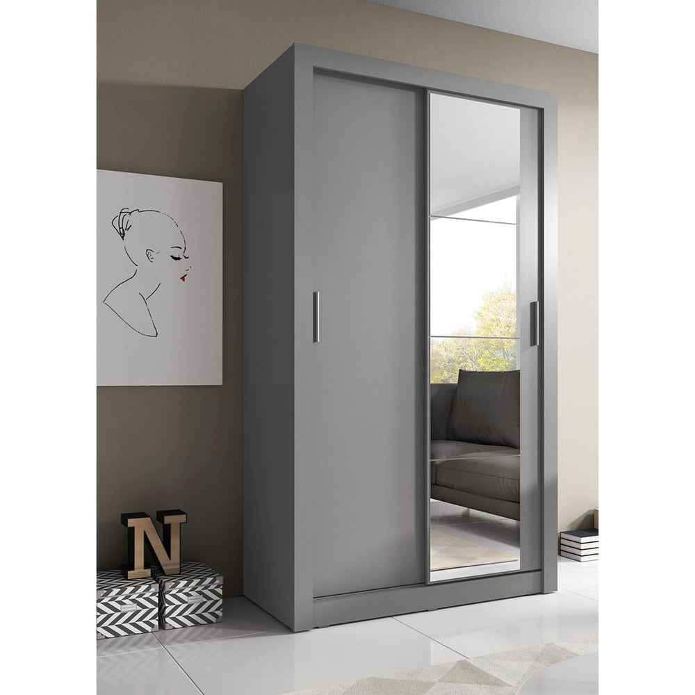 Klassy 2 Door Grey Mirrored 120cm Sliding Door Wardrobe KL-06 - FurniComp