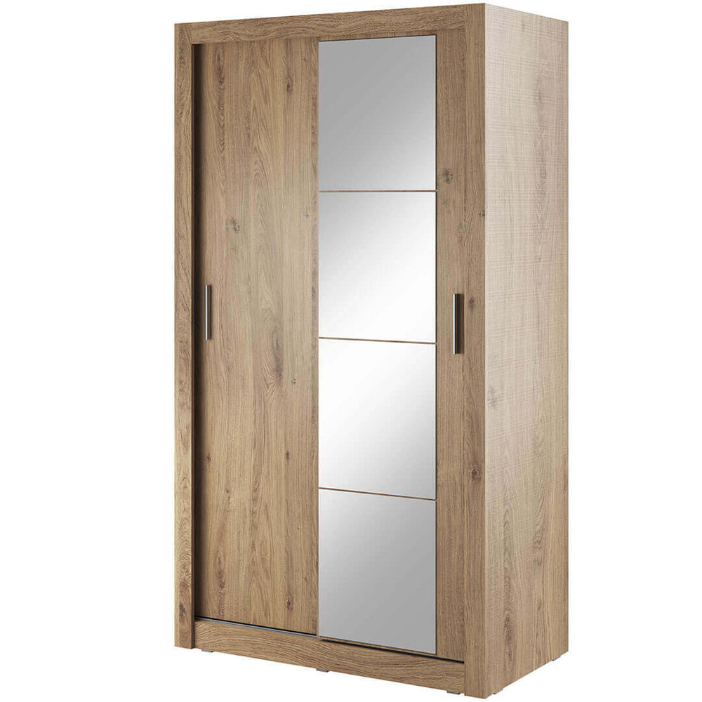 Klassy 2 Door Oak Mirrored 120cm Sliding Door Wardrobe KL-06 - FurniComp