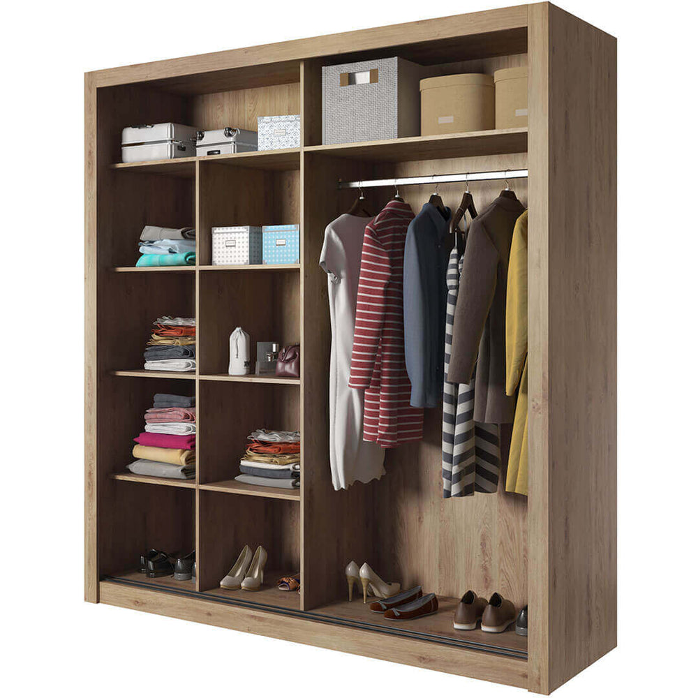 Klassy 2 Door Oak Mirrored 200cm Sliding Door Wardrobe KL-08 - FurniComp