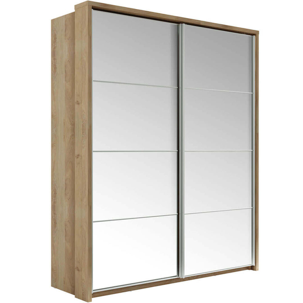 Klassy 2 Door Shetland Oak Mirrored Sliding Door Wardrobe KL-17 - FurniComp