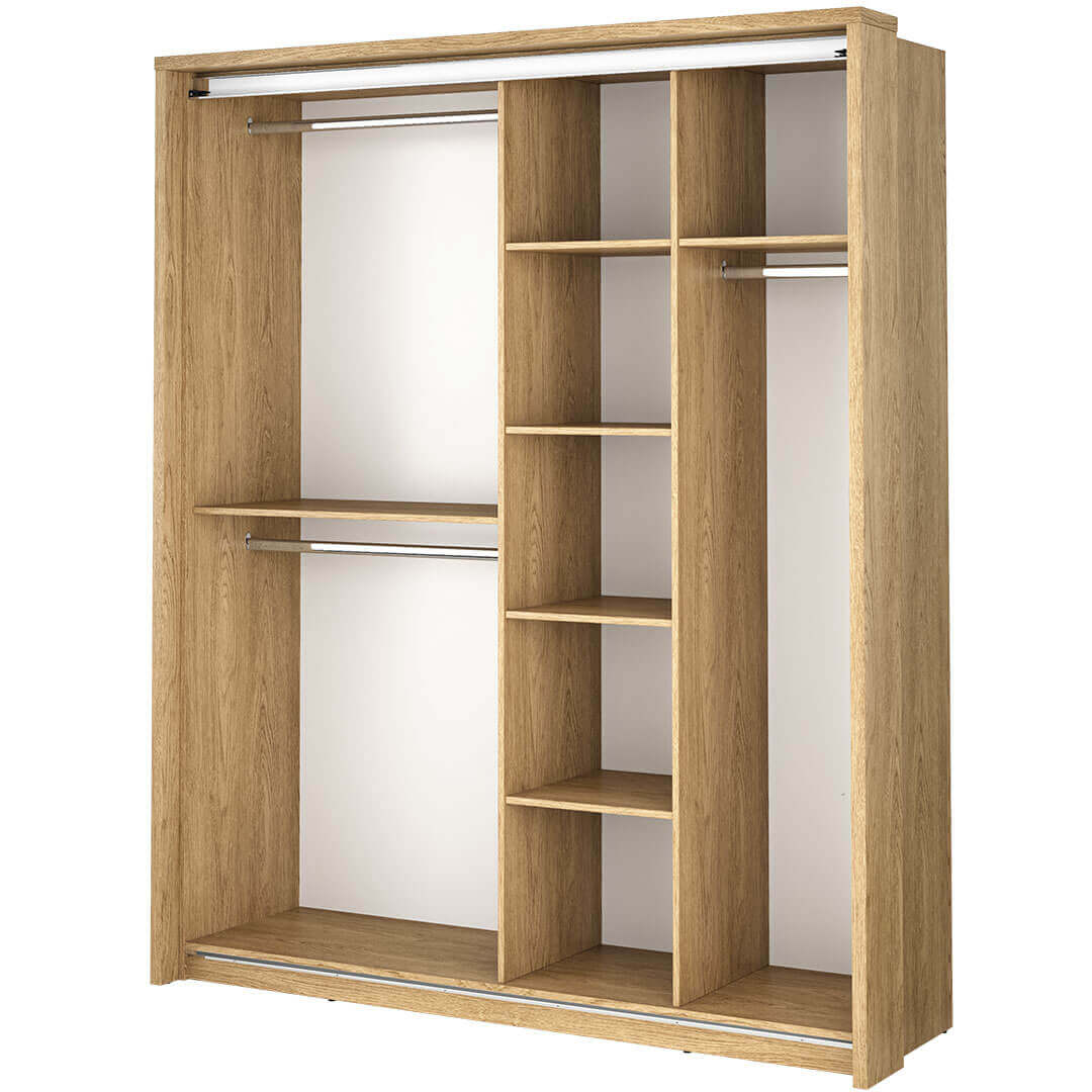 Klassy 2 Door Shetland Oak Mirrored Sliding Door Wardrobe KL-17 - FurniComp