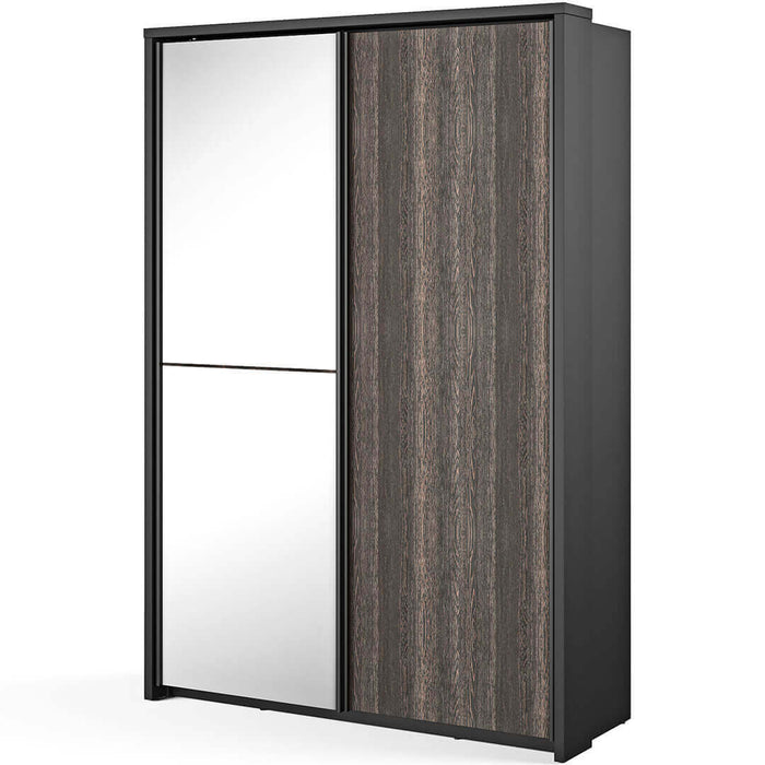 Klassy 2 Door Black and Wenge Mirrored Sliding Door Wardrobe KL-21 - FurniComp