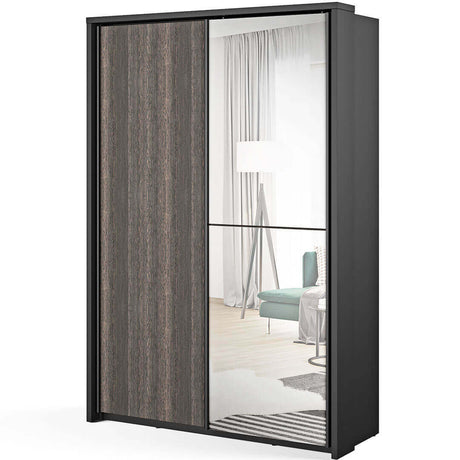 Klassy 2 Door Black and Wenge Mirrored Sliding Door Wardrobe KL-21 - FurniComp